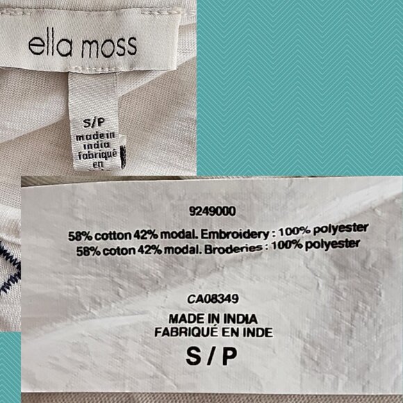 Ella Moss White Embroidered Cotton Modal Blend Flowy Tee - Picture 5 of 5